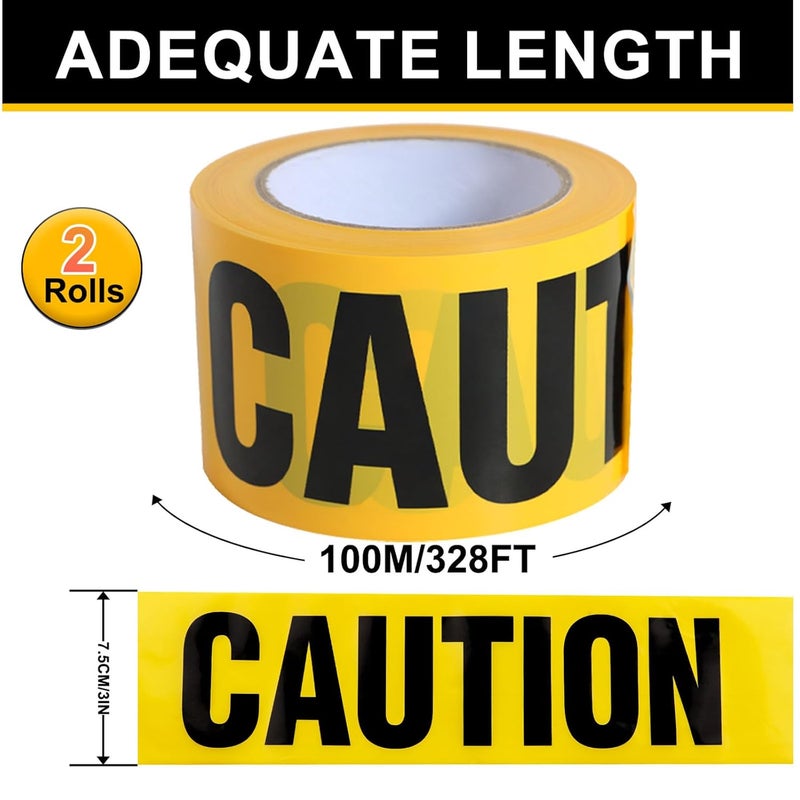 Sunroda Yellow Caution Tape 2 Pack, 3" x 656FT Total Yellow Warning Tape Halloween Caution Tape Roll, Construction Tape for Danger Hazard Areas Crime Scene Halloween Party Decorations (2 Pack 656FT) - Image 2
